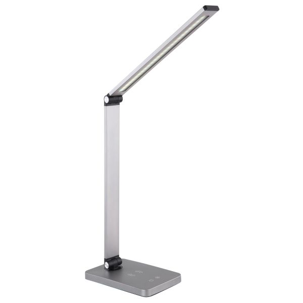Platinet PDL888S stolná LED lampa 10W stmievateľná, bezdrôtové nabíjanie, USB port, striebra PLADLL888AG