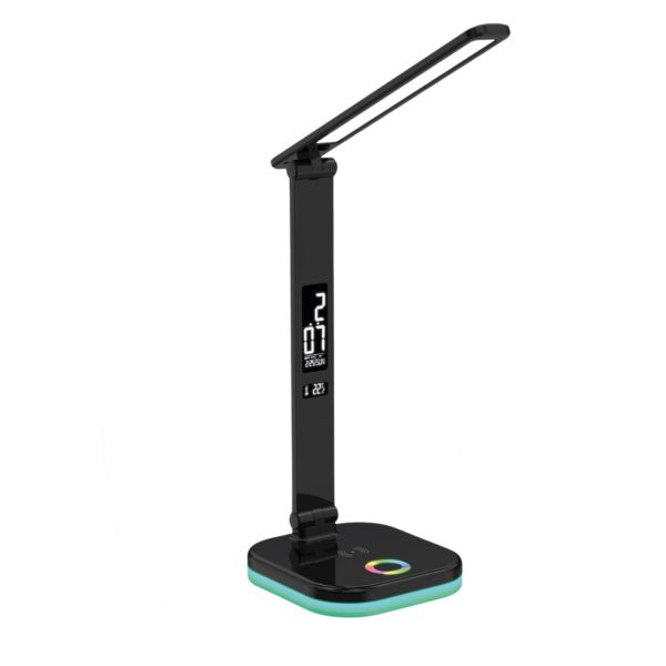Platinet PDL711RGBB stolná LED lampa stmievateľná, bezdrôtové nabíjanie, hodiny, čierna PLADL711RGBB