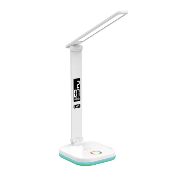 Platinet PDL711RGBW stolná LED lampa stmievateľná, bezdrôtové nabíjanie, hodiny, biela