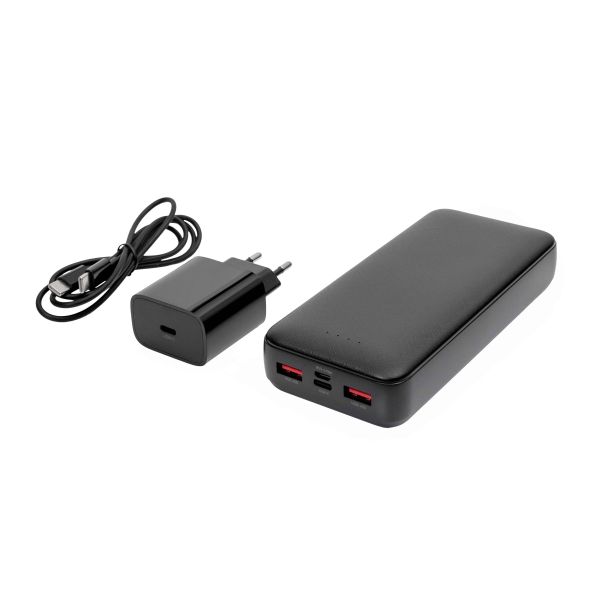 Platinet SET 3v1 Powerbanka 20000 mAh + Nabíjačka 20W Power Delivery, kábel USB-C 1m, čierna PLAPMPB20SETB