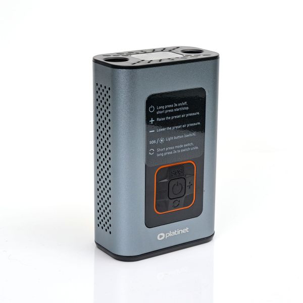 Platinet 3v1 Powerbanka 4000 mAh, digitálny kapesní kompresor 10 BAR, LED svietidlo, strieborné PLAPTC22