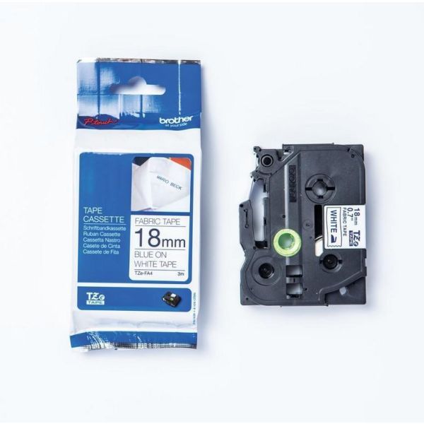 TZE-FA4, biela / modrá, 18 mm, zažehľovacia páska TZEFA4