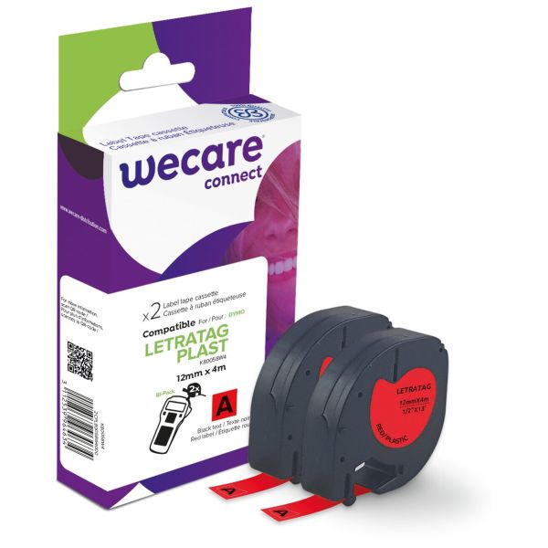 WECARE ARMOR páska 2ks kompatibilná s DYMO S0721630, Black/Red, 12MM*4M K80058W4