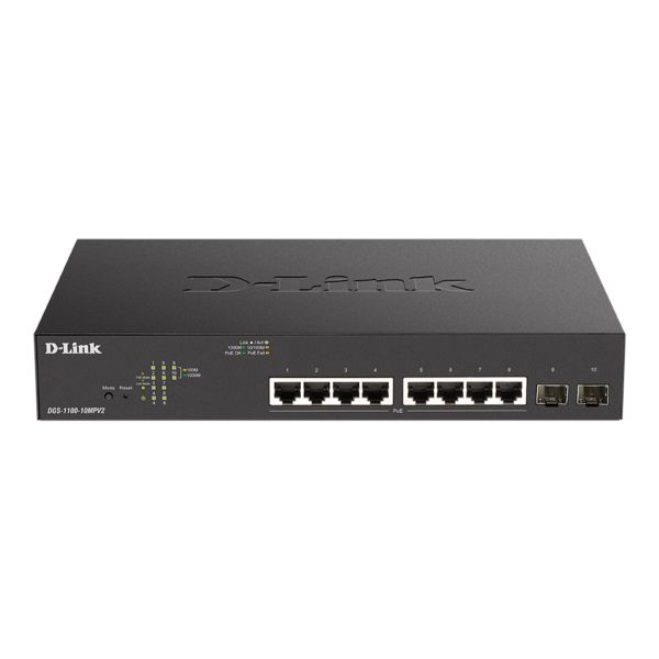 D-Link DGS-1100-10MPV2, 8x 1000Base-T 802.3af/802.3at PoE, 2x SFP, 130W PoE budget DGS-1100-10MPV2/E