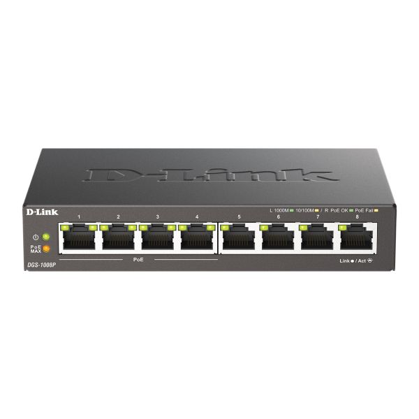 D-Link DGS-1008P 8x 1000 Desktop Switch, 4PoE port DGS-1008P/E