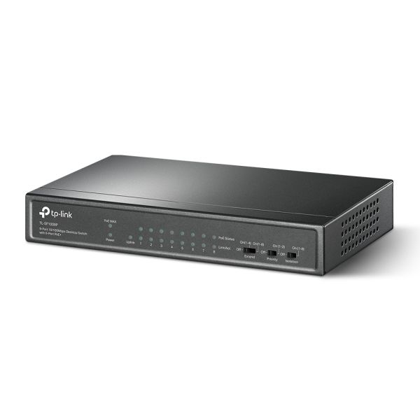 TP-Link TL-SF1009P 8x10/100 POE+ 65W, 1x10/100 RJ45 nonPOE, desktop CCTV switch, kov. TL-SF1009P