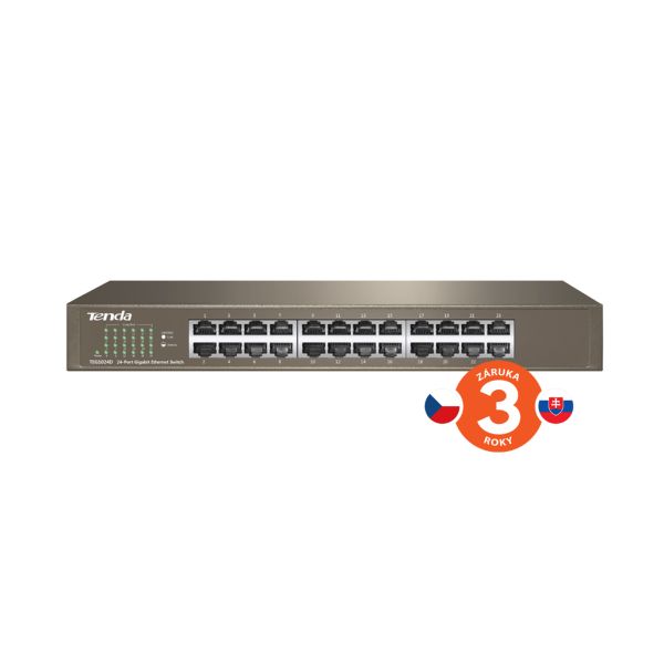 Tenda TEG1024D 24x Gigabit Switch, Fanless-bez ventilátorov, Rackmount, ochrana proti prepätiu 75010026