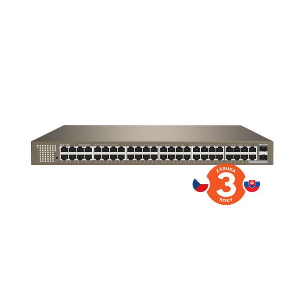 Tenda TEG1050F 48x Gigabit so SFP, 48x RJ45 + 2x SFP, Fanless - bez ventilátorov, Rackmount, VLAN, 6kV 75011910