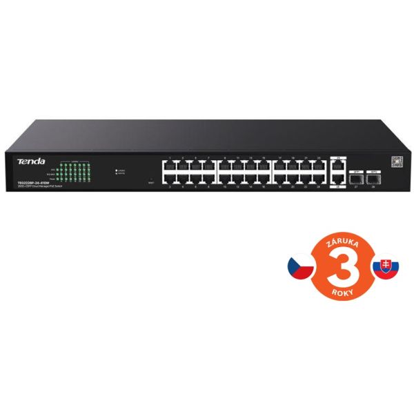 Tenda TEG2228P-24-410W Gigabit PoE+ Websmart L2 Cloud switch 370W, 24x 1Gb/s PoE+,2xRJ45,2xSFP, Rack 75012022