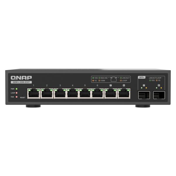 QNAP switch QSW-L3208-2C6T (6x 10GbE port, 2x 10G SFP+/NBASE-T Combo, Lite Managed) QSW-L3208-2C6T