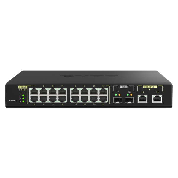 QNAP riadený switch QSW-M2116P-2T2S (16x 2,5GbE PoE+ RJ45 / 2x 10GbE RJ45 PoE++ / 2x 10GbE SFP+) QSW-M2116P-2T2S