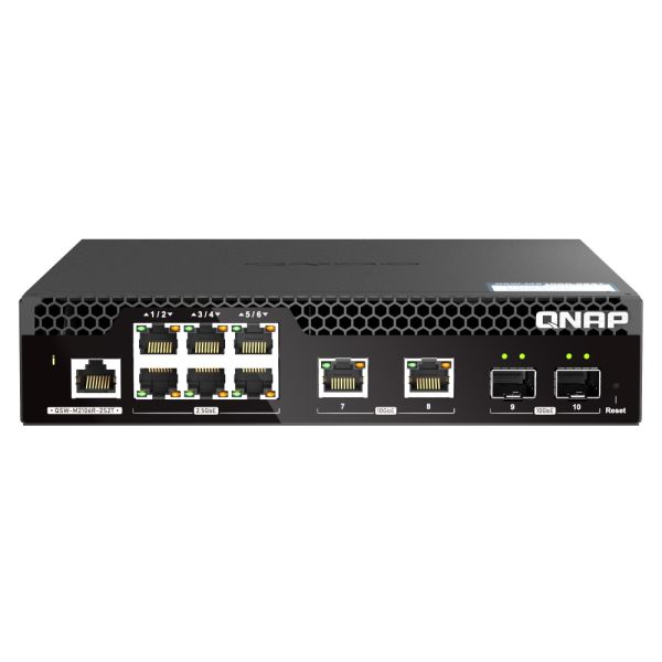 QNAP riadený switch QSW-M2106R-2S2T (6x 2,5GbE RJ45, 2x 10GbE RJ45, 2x 10GbE SFP+, malá šírka) QSW-M2106R-2S2T