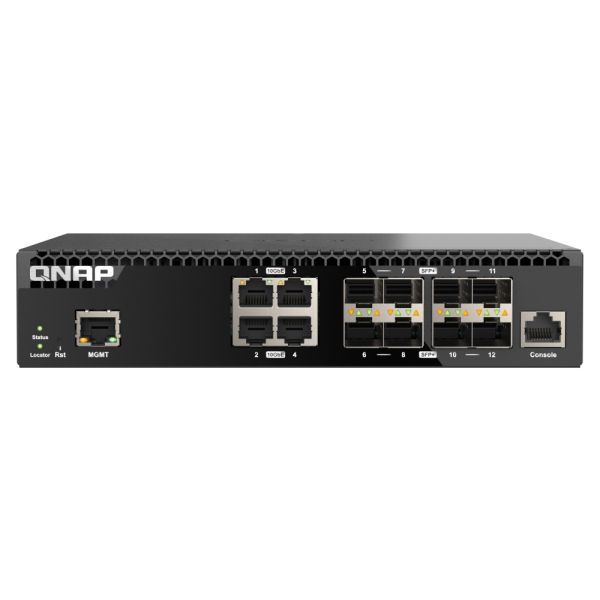 QNAP riadený switch QSW-M3212R-8S4T (4x 10GbE porty + 8x 10G SFP+ porty, polovičná šírka) QSW-M3212R-8S4T