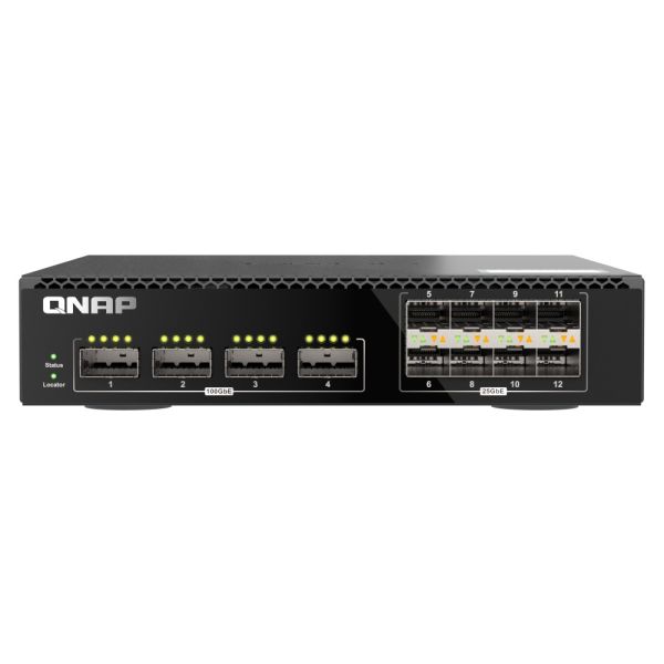 QNAP riadený switch QSW-M7308R-4X (4x 100GbE porty + 8x 25GbE porty, polovičná šírka) QSW-M7308R-4X