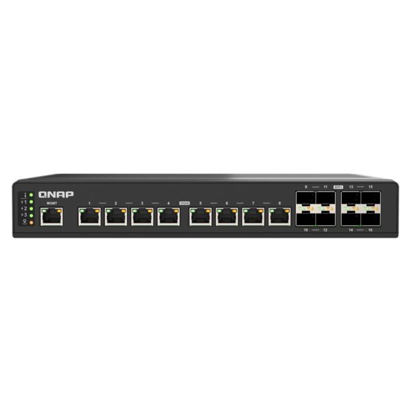QNAP riadený priemyselný switch QSW-IM3216-8S8T: 16x 10G porty (8x 10Gb SFP+ a 8x 10Gb RJ-45) QSW-IM3216-8S8T