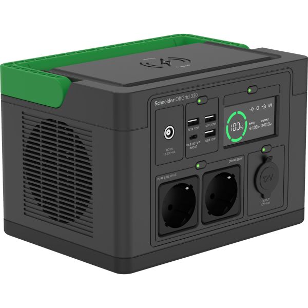 Schneider OffGrid Portable Power Station 330, 332Wh Lítium-ión, 2 Schuko, Sinewave PPS330-GR