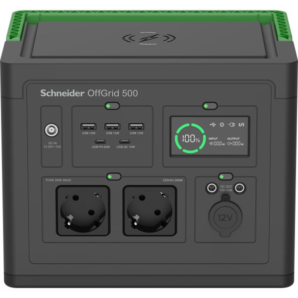 Schneider OffGrid Portable Power Station 500, 517Wh Lítium-ión, 2 Schuko, Sinewave PPS500-GR