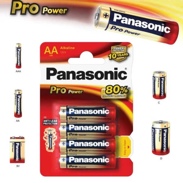 Batéria, AA tužková, 4 ks, PANASONIC "Pro power", 4ks
