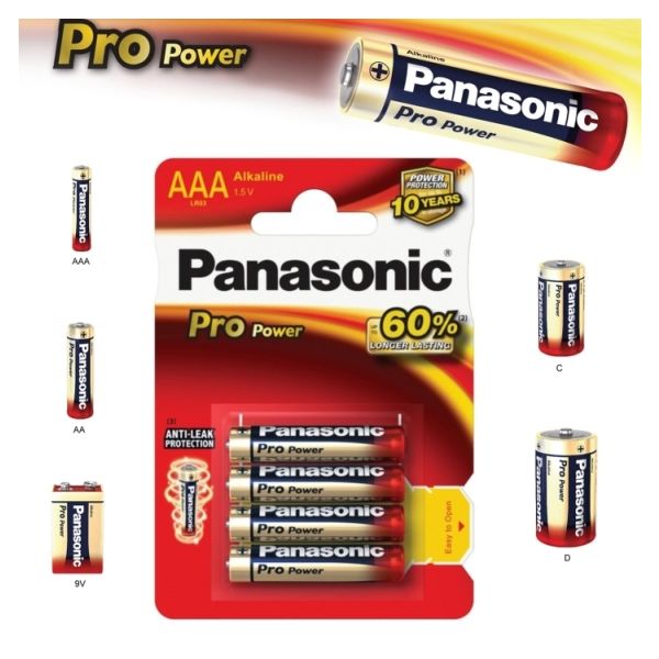 Batéria, AAA mikrotužková, 4 ks, PANASONIC "Pro power", 4ks