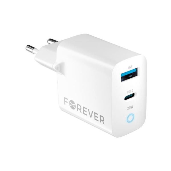 Nabíjačka do siete Forever TC-06-20AC PD QC 1x USB-C 1x USB 20W biela GSM171394