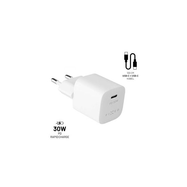 FIXED nabíjačka, USB-C, USB-C/USB-C kábel, 1m, 30W FIXC30M-CC-WH