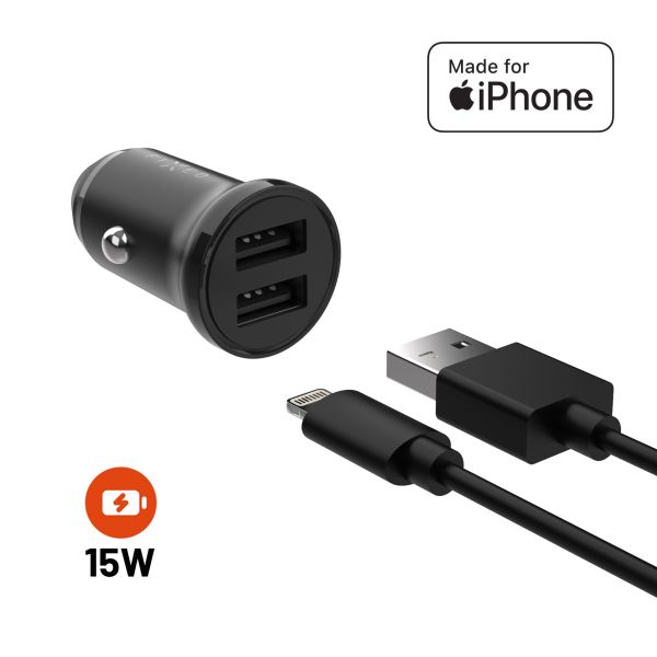 Autonabíjačka FIXED, 2xUSB, USB/Lightning kábel FIXCC15N-2UL-BK