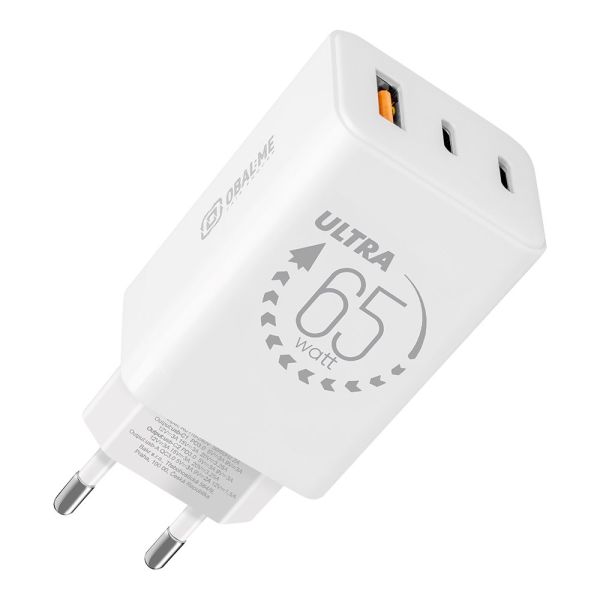 OBAL:ME GaN Cestovná Nabíjačka USB-A + 2xUSB-C 65W White 8596311273490