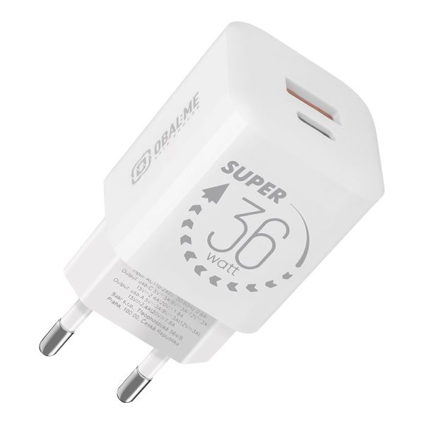 OBAL:ME GaN Cestovná Nabíjačka USB-A + USB-C 36W White 8596311273483