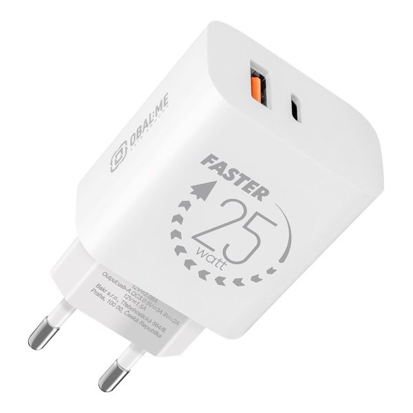 OBAL:ME Cestovná Nabíjačka USB-A + USB-C 25W White 8596311273476