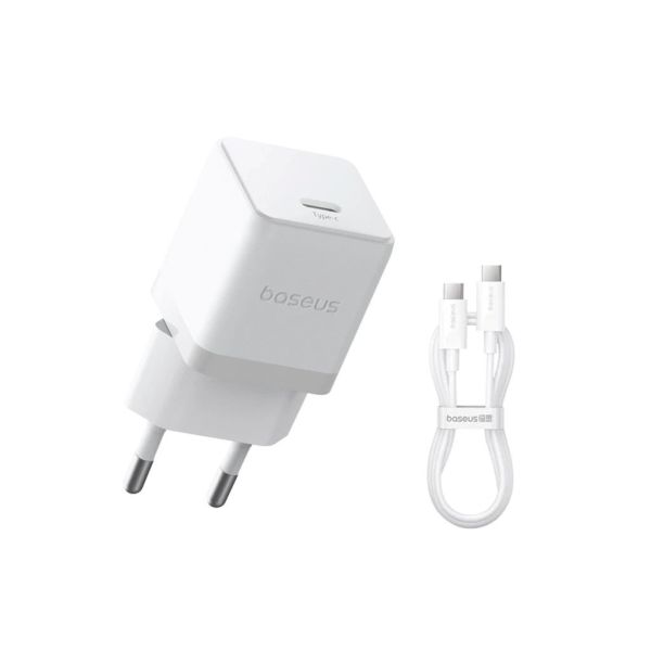 Baseus Palm Fast Nabíjačka USB-C 20W + Dátový Kabel USB-C/USB-C 1m White 6932172677428