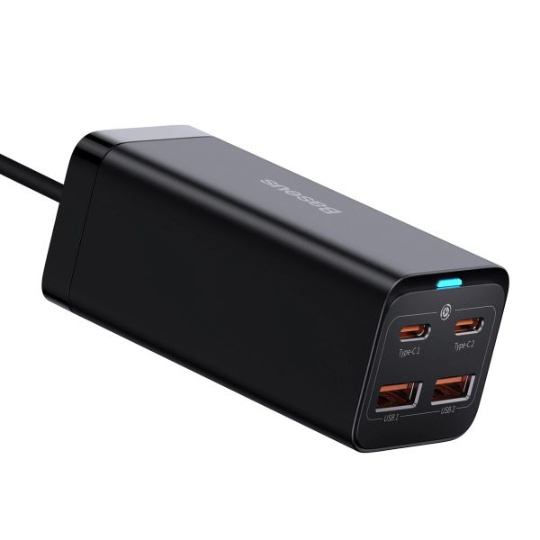 Baseus Rýchlonabíjačka do siete GaN3, 2x USB-A, 2x USB-C 100W čierna 6953156209053