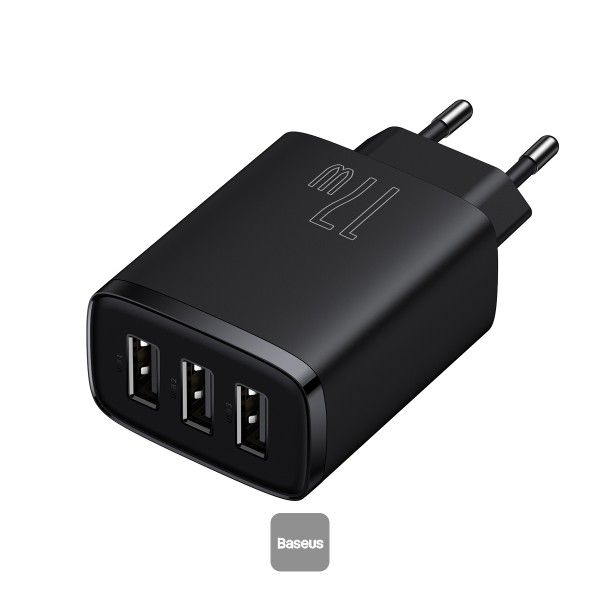 Baseus nabíjačka do siete Compact 3xUSB 17W čierna 6932172606961