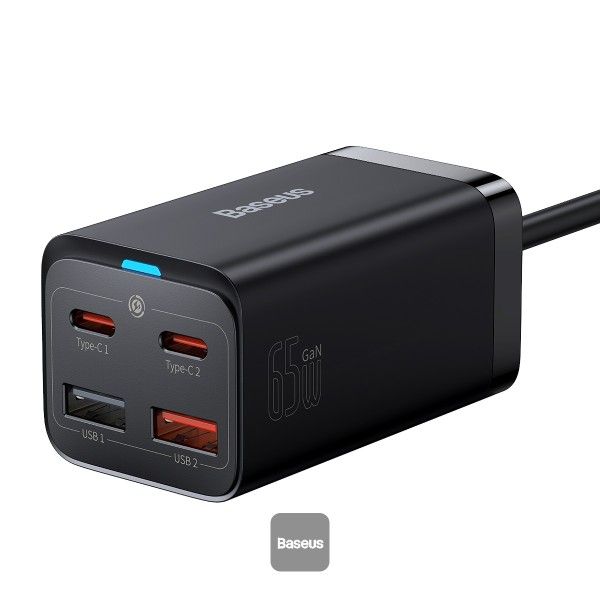 Baseus rýchlonabíjačka do siete GaN3 Pro, 2x USB-C, 2x USB 65W čierna 6932172600334