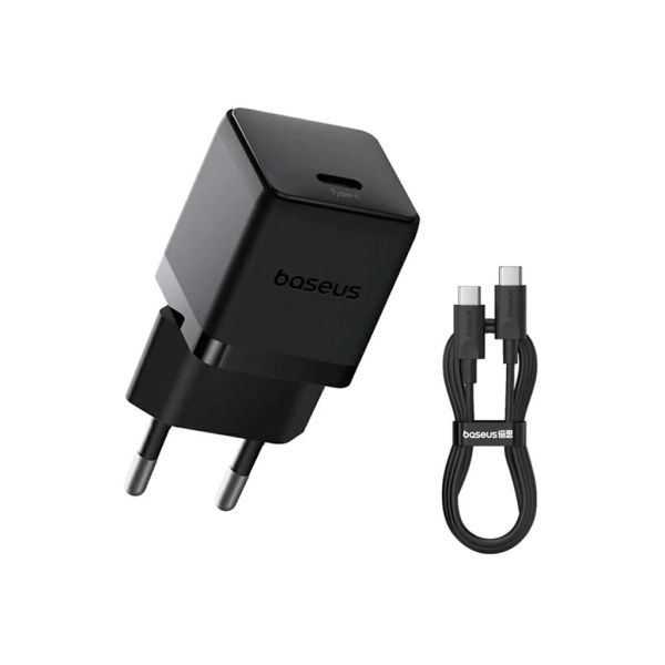 Baseus Palm Fast Nabíjačka USB-C 20W + Dátový Kabel USB-C/USB-C 1m Black 6932172677411