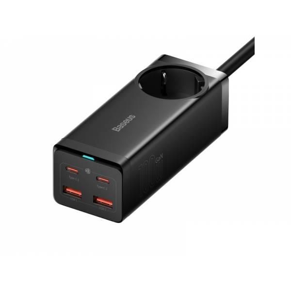 Baseus Rýchlonabíjačka do siete GaN3 Pro, 2x USB-C, 2x USB + AC 100W s káblom USB-C/USB-C čierna 6932172604233