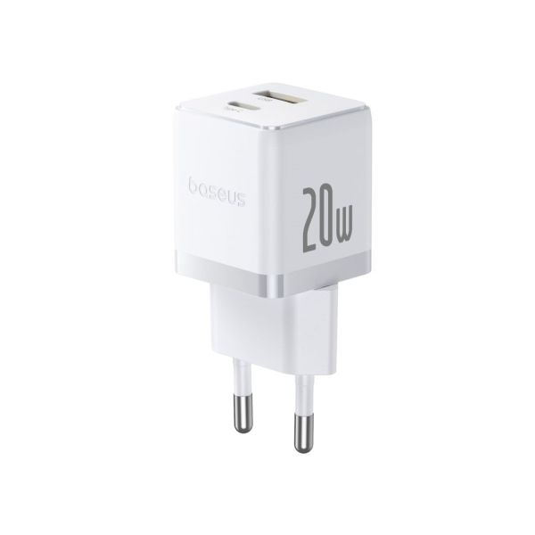 Baseus Rýchlonabíjačka do siete Palm 20W 1xUSB-A 1xUSB-C PD QC 3.0 biela 6932172672744
