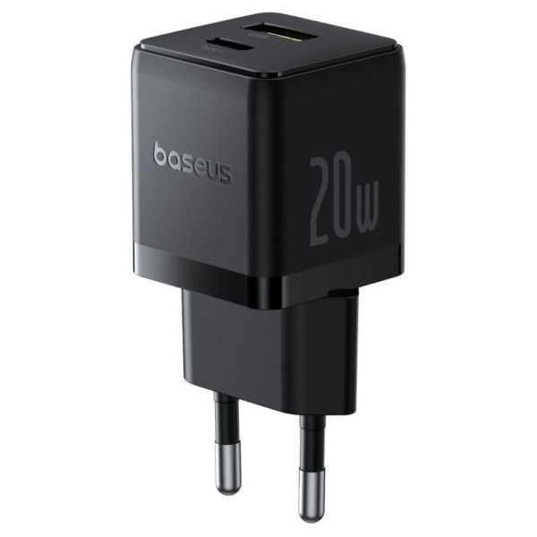 Baseus Rýchlonabíjačka do siete Palm 20W 1xUSB-A 1xUSB-C PD QC 3.0 čierna 6932172672737