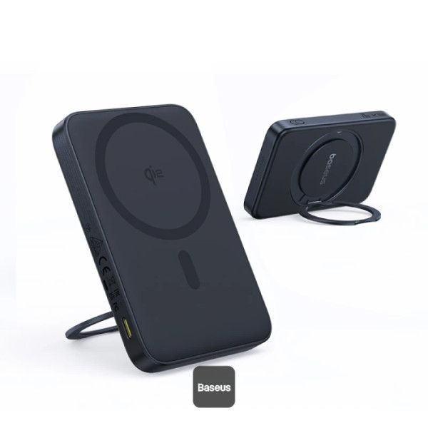 Baseus Powerbanka PicoGo Qi2 s otočným stojanom a bezdrôtovým nabíjaním 5000mAh 20W USB-C čierna 6932172677619