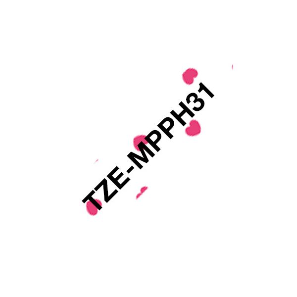 Brother TZe-MPPH31, ružové srdiečka / čierna, 12mm TZEMPPH31