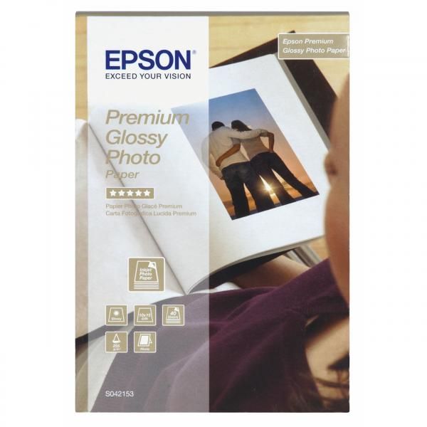 Epson Premium Glossy Photo Paper, C13S042153, foto papier, lesklý, biely, Stylus Color, Photo, Pro, 10x15cm, 4x6", 255 g/m2, 40 