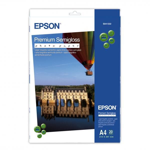 Epson Premium Semigloss Photo Paper, C13S041332, foto papier, pololesklý, biely, Stylus Photo 880, 2100, A4, 251 g/m2, 20 ks, at