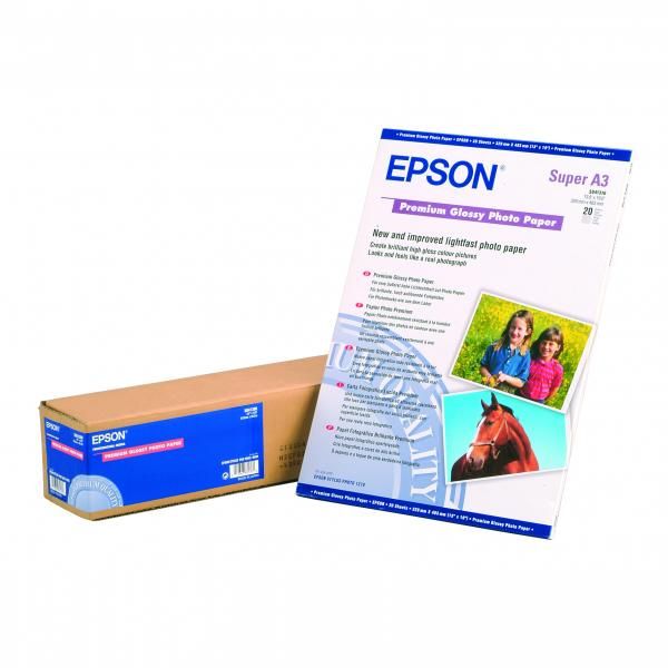 Epson Premium Glossy Photo Paper, C13S041315, foto papier, lesklý, silný typ biely, Stylus Photo 1270, 2100, A3, 255 g/m2, 20 ks