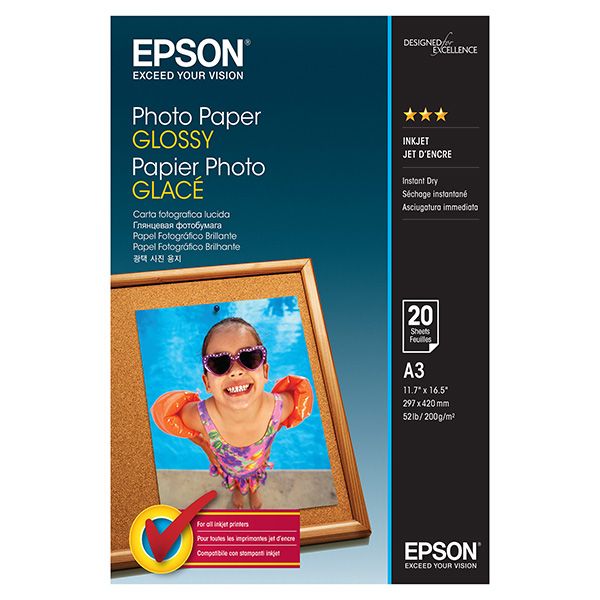 Epson Glossy Photo Paper, C13S042536, foto papier, lesklý, biely, Stylus Color, Photo, Pro, A3, 200 g/m2, 20 ks, atramentový