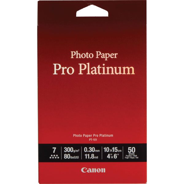 Canon Photo Paper Pro Platinum PT-101, PT-101, foto papier, lesklý, 2768B014, biely, 10x15cm, 4x6", 300 g/m2, 50 ks, atramentový