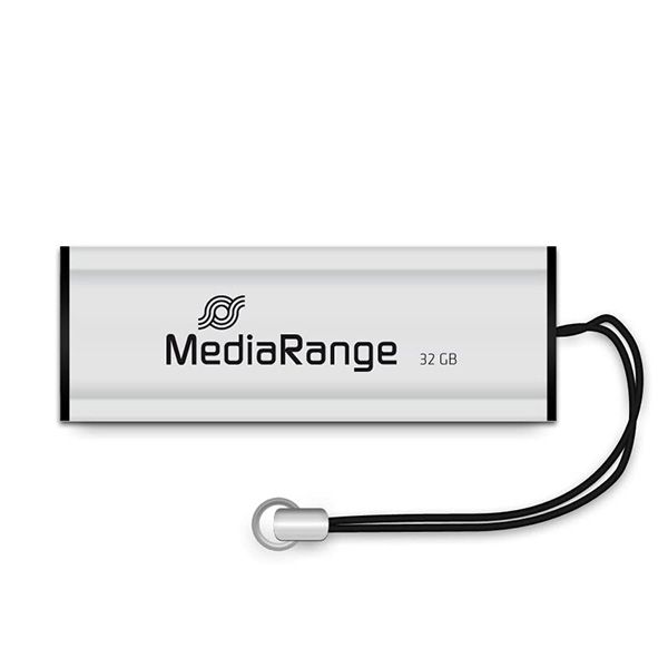 MediaRange USB flash disk, USB USB 3.0 (3.2 Gen 1), 32GB, strieborný, MR916, USB A, s pútkom, vysúvací