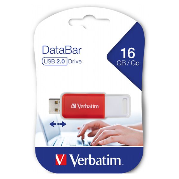 USB kľúč, 16GB, USB 2.0, VERBATIM "Databar", červený