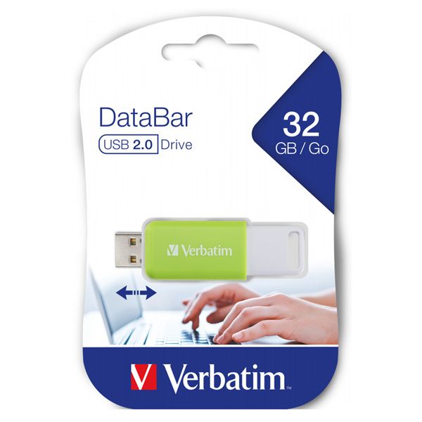 USB kľúč, 32GB, USB 2.0, VERBATIM "Databar", zelený