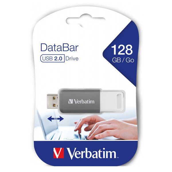 Verbatim USB flash disk, USB 2.0, 128GB, DataBar, šedý, 49456, pre archiváciu dát
