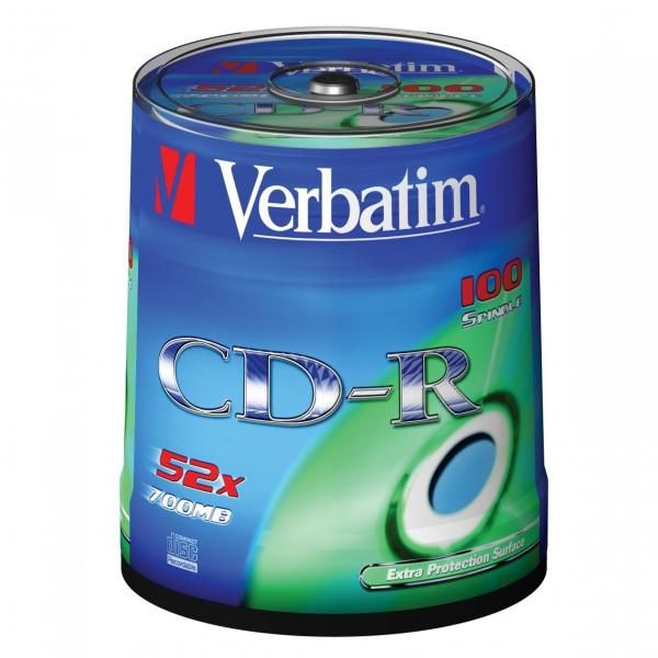 CD-R disk, 700MB, 52x, 100 ks, cake box, VERBATIM "DataLife", 100ks