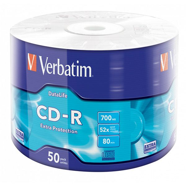 CD-R disk, 700MB, 52x, 50 ks, zmršťovacie balenie, VERBATIM "DataLife", 50ks